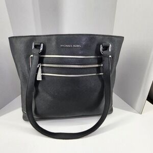 Michael Kors Frame Out North South Black Leather ‎ Tote Bag